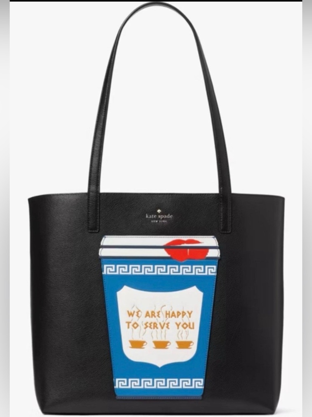 kate spade Black Tote with Blue Coffee Cup Graphic